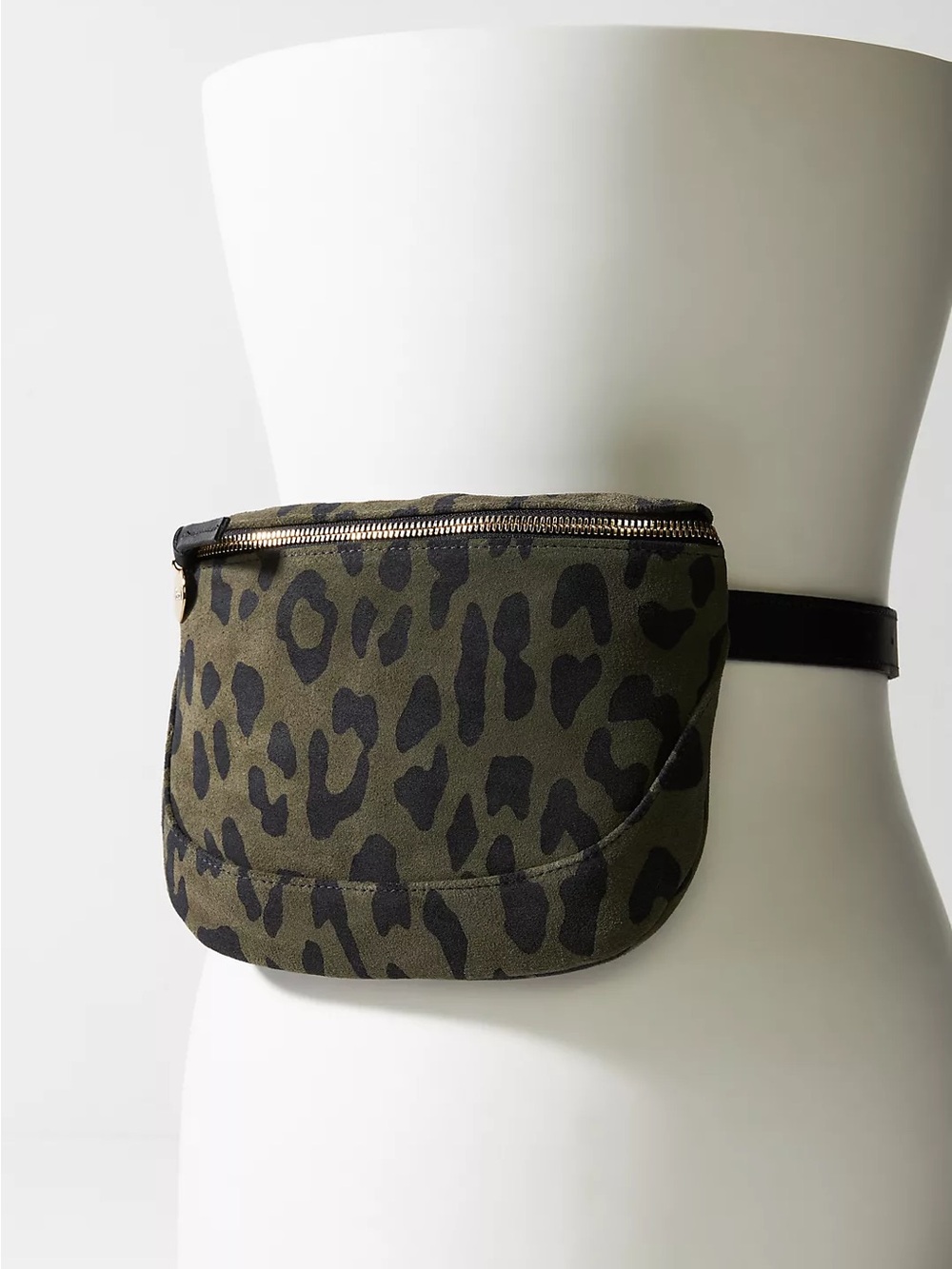 Clare V Suede Fanny Pack in Army Green Leopard Print